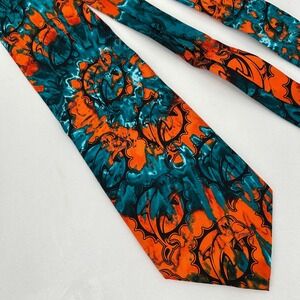 Miami Dolphins NFL Eagles Wings Mens Silk Tie Aqua Orange Tie Dye Vintage Logo